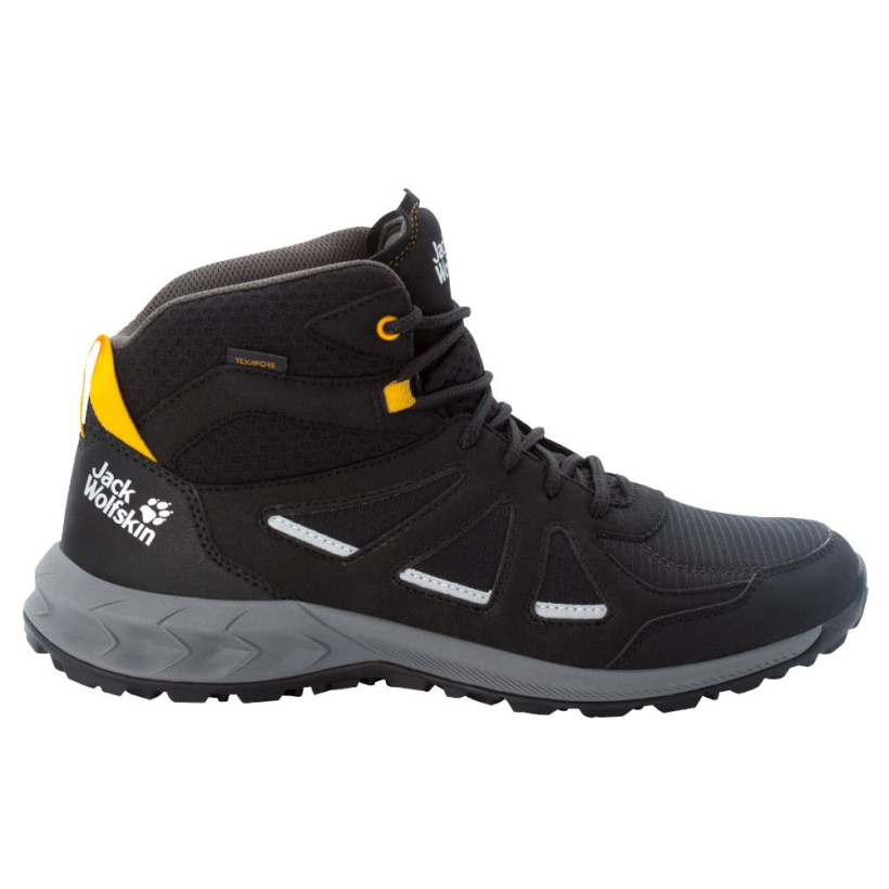 Ботинки Jack Wolfskin Woodland 2 Texapore Mid Black/Yellow мужские4051261-6055 купить в интернет-магазине Sportkult