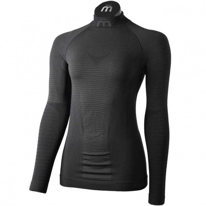 Термобелье рубашка с воротом Mico Warm Control Skintech женская (арт. IN01856) - 007-черный