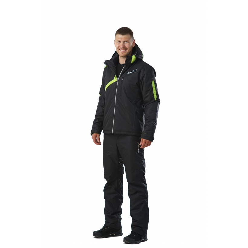 Утеплённый прогулочный лыжный костюм Nordski  Premium Black/Lime мужской (арт. NSM107180) - 